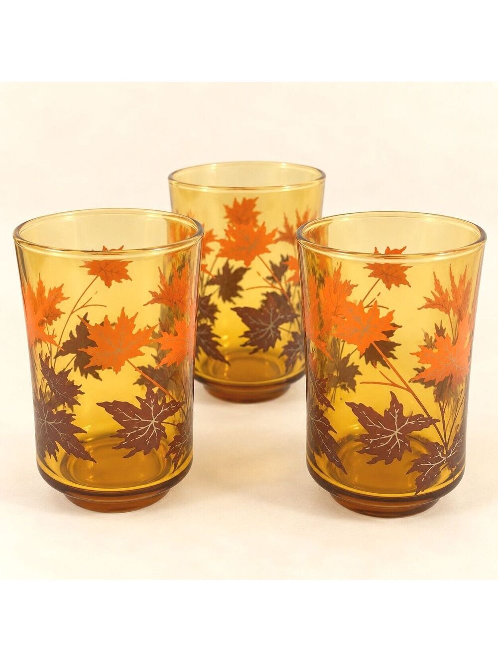 Fall Maple Leaf Juice Glasses Anchor Hocking Amber Glasses Set of 3